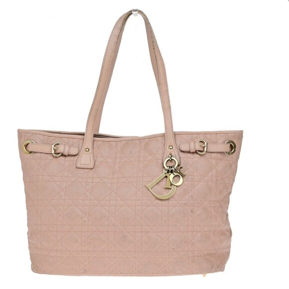 CHRISTIAN DIOR Panarea Cannage Shoulder Bag Coating Canvas Leather Pink 88YH016 - Picture 1 of 16